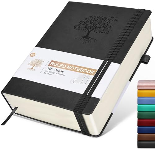 Lined Journal Notebook, 365 Pages B5 Large Journals for Writing Ruled Notebook, Hardcover Leather Journal for Women Men, Daily Notebook for Work, Note Taking, 100Gsm Thick Paper ( 7.6'' X 10'' Black)