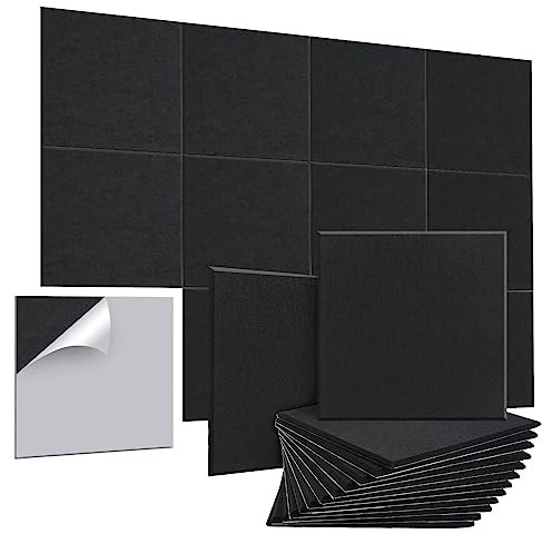 AGPTEK 12 Paquetes de Paneles Acústicos Autoadhesivos Paneles Insonorizados 30 X 30 X 0.9cm Paneles de Espuma Insonorizados de Alta Densidad, Ideales para Oficina y Estudio en Casa (Negro)