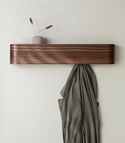 KAZAI. Väggmonterad Kroklist 'Toke' | Modern Design Kroklist med Dolda Väggkrokar | Krokar för kappor med Massiv Träfanérpanel | Valnöt