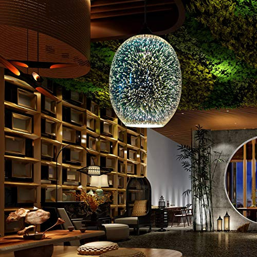 TESUGN Bunte 3D Glas Pendelleuchte, Runder Lampenschirm Nordic Fireworks Leuchte Moderne Multicolor Deckenleuchten Hängelampen E27, Hängeleuchte für Küche Restaurant Schlafzimmer Bar