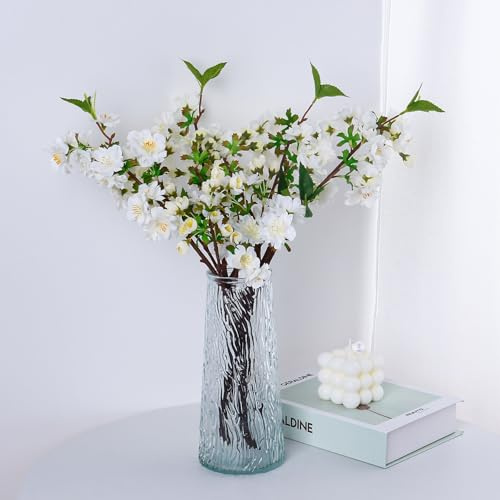 VaryFloral 4 Pièces Branche Artificielle avec des Fleurs de Cerisier 49cm Plante Artificielle Fleur de Cerisier Blanc Artificielle Bouquet Fleur Artificielle Branche Cerisier pour Maison Intérieur