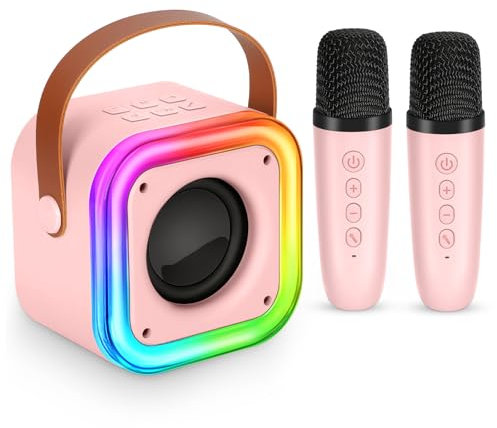 Spinosaurus Mini Karaoke Machine for Kids,Wireless Microphones with Portable Bluetooth Speaker 2 Mic & Colorful Led Light Speaker Singing Birthday Gifts for Girls 4+Year Old (Pink)