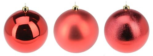 3 x Weihnachtskugeln aus Kunststoff Ø 18 cm wetterfest frostsicher - Christbaumkugeln für Innen und Außen - Weihnachtsbaumkugeln Kunststoff Größe 3 x (18 cm), Farbe Rot (Glanz + matt + Glitzer)