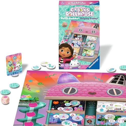 Ravensburger 24724 - Gabby's Dollhouse - Helft Gabby - Mitbringspiel für 2-4 Spieler, Spiel ab 4 Jahren mit Gabby und ihren geliebten Kätzchen aus der Kinderserie