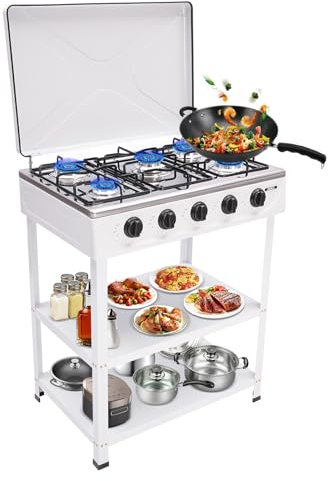 LENDISIY Plaque de cuisson à gaz, 5 feux, autoportante, pour camping, blanc
