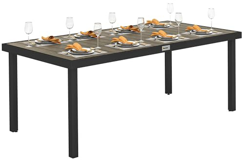 Outsunny Mesa de Comedor Exterior de Aluminio 190x90x74 cm Natural y Negro