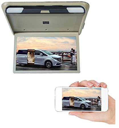 Lettore Poggiatesta Auto, 1080P 19 pollici monitor for auto schermo LCD HD soffitto automatico TV montaggio su tetto for camper display MP5 lettore multimediale portatile for auto(Beige Mirror Monitor