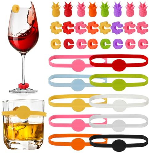 MARFOREVER Glasmarkierer, 36 Stück Bunt Glasmarker Silikon Glas Markierung Wein Marker Erkennung Glasrand Wiederverwendbar Getränkemarker für Weinglas Tassen Trinkglas Cocktailglas Martini