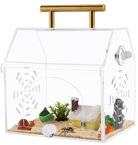 Homtone Mini akryl hoppspindel, terrarium i husform, högkvalitativt transparent snigelterrarium med magnetdörr och foderöppning, lämplig för hoppspindlar, sniglar och insekter