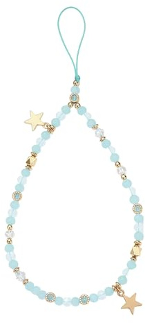 Cldaisy Blue Beaded Five-Pointed Star Pendant Beaded Phone Chain Bracelet Wrist Lanyard,Cute Camera Charm Strap Bag Accessories for Women