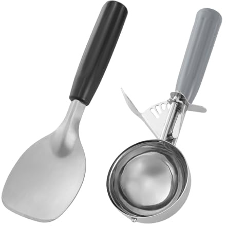 Juego de 2 cucharas profesionales de helado con mango de plástico, herramienta de sandía, cuchara de puré duradera con mango de plástico