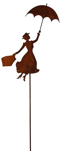 Bornhöft Gartenstecker Edelrost „Dame mit Regenschirm“ – Rostfigur Deko für Garten & Beet – Wetterfeste Gartendeko Metall Vintage