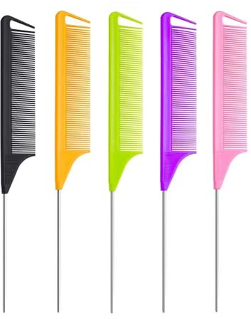 5 PCS Tail Comb Set, Anti-Static Heat Resistant Carbon Fiber, Steel Pintail, Salon Styling, Parting Hair Comb for Women and Men