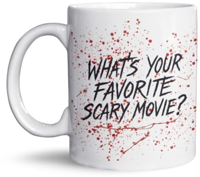 What's Your Favorite Scary Movie Mug - Funny Horror Coffee Cup - Ghostface Scream Mug - Halloween Gift for Horror Fans (11oz)