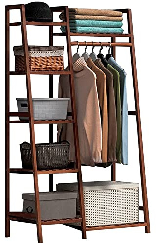 Appendiabiti autoportante in bambù, armadio aperto con 7 ripiani e asta superiore per appendere vestiti, elegante appendiabiti per camera da letto, carico massimo 99,8 kg, soluzione ecologica