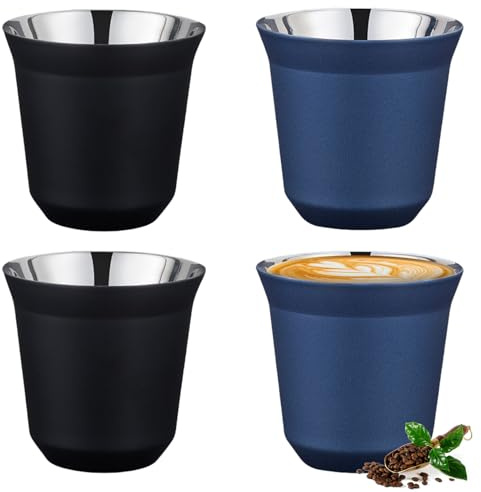 Calenxy Edelstahl Espressotassen 4er-Set, Edelstahl Becher set of 80ml 2 colors for mood, Espresso Kaffeetassen Stainless Steel Espresso Cups, Kaffeetasse Klein Espressotassen Outdoor Metallbecher