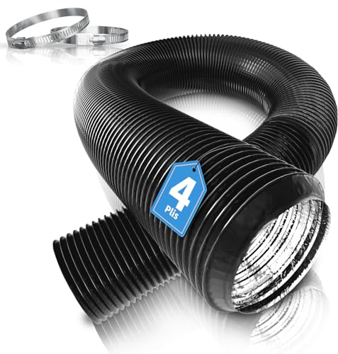 Hon&Guan Tubo flexible de aluminio de 150 mm, longitud máxima de 3 m, manguera flexible con 2 abrazaderas para aire acondicionado móvil, secadora, campana extractora y ventilador extractor (negro)