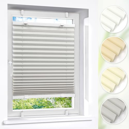 Victoria M. Easyfix Plissee Faltrollo ohne Bohren Plisseeanlage Klemmfix mit Klemmträger für Fenster und Türen, Größe: 85 x 200 cm, Farbe: Grau