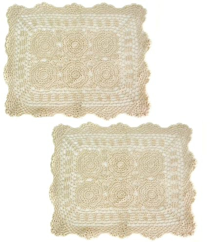 kilofly Häkel Baumwolle Spitze Tischsets Deckchen Value Pack [Set von 2] beige
