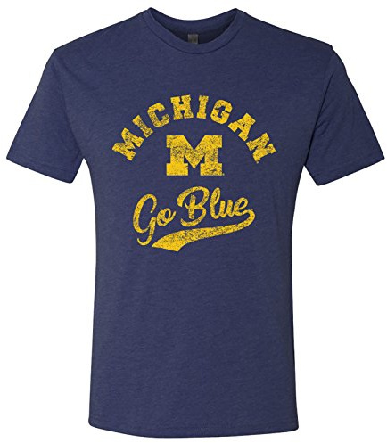 NCAA Retro Script Team Color T-Shirt College University, Herren, Michigan Wolverines Vintage Marineblau, Large