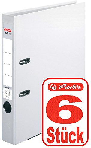 Herlitz Ordner maX.file protect A4, 5 cm, mit Einsteckrückenschild (Weiß, 6 Stück | 5cm)