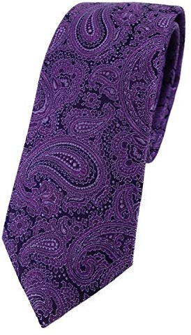 TigerTie - schmale Designer Seidenkrawatte in lila schwarz Paisley gemustert