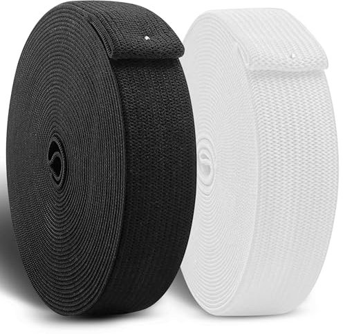 CZ Store® - Gummibänder zum Nähen |2ER Set| 20 MM breit | 15 M lang Elastisches Polyester-Band, Strick- & Nähzubehör, Starke Bänder für Kleidung, Hosen - Schwarz & Weiß