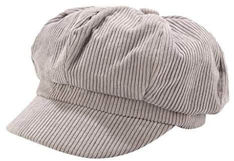Sannysis Schirmmütze Einfacher Stil Vintage Baskenmütze Damen Bakerboy Mütze Cord Kappe Sommer Herbst Ballonmütze Barett Cap Grau