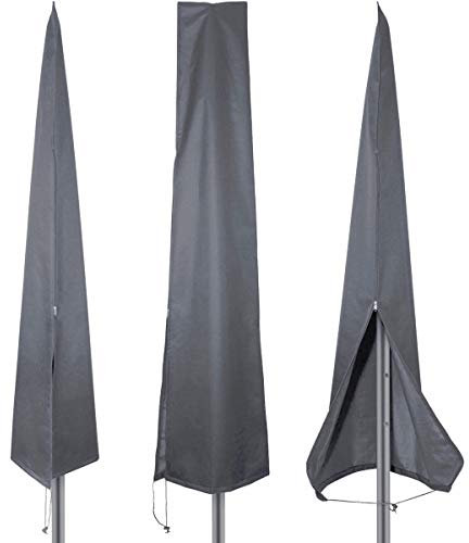 PATIO PLUS Housse de Parasol avec Fermeture, Housse de Protection pour Parasol de Jardin, Anti-UV, Anti-Vent,Étanche, Tissu Oxford 600D Parasol Couverture de Parasol Postuler à Ø 1.8-3.4m(Gris)