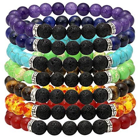 Eigso Chakren Armband Damen mit Lava Stein und Kristallstein für Frauen Männer Meditation Gebeten