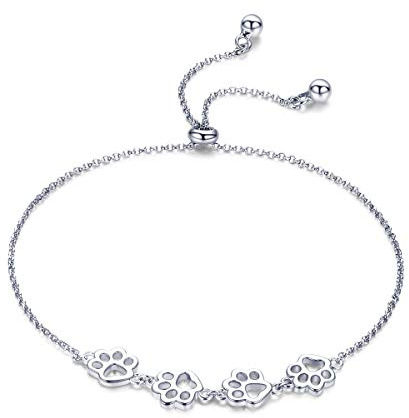 Pfoten-Armband für Damen Mädchen Sterling Silber süßes Hündchen Katze Kätzchen Pfotenabdruck Kugelperle verstellbar Charm-Gliederarmbänder für Haustierliebhaber Tierandenken Schmuck