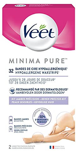 VEET Pure – 32 Kaltwachsstreifen für Beine, Knie & Knöchel – empfindliche Haut – empfohlen von Dermatologen – langanhaltende Haarentfernung