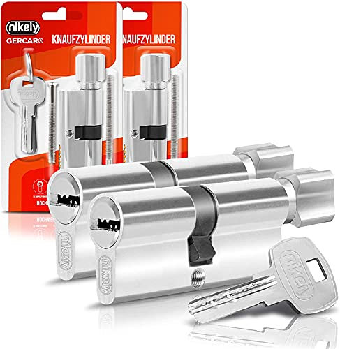 GERCAR Knaufzylinder 35/35 Schließzylinder 2er Set Gleichschließend Zylinderschloss Türschloss - inkl. 10 Schlüssel - Länge: 70mm, A:35 B:35-2er Set