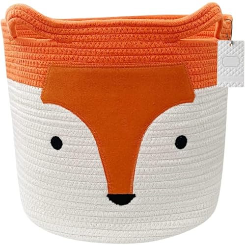 LATERN Panier à Linge en Corde de Coton, Renard Orange Paniers de Rangement Pliables Animal Mignon Panier à Jouets Avec Poignées Pour Décoration de Chambre Vêtements Enfants (35CM x 32CM)