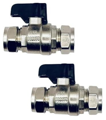 UKDD® 15mm Isolation Ball o fix Valves Straight Full Bore Black Lever Suitable HOT & Cold WRAS Approved (Pair)