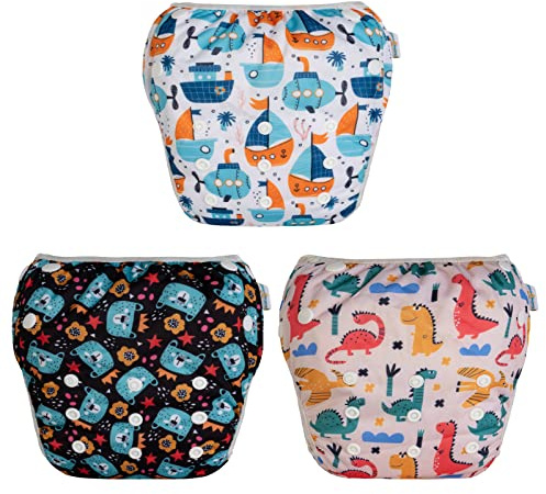 Babygoal Baby & Toddler Girl Swim Diapers, Reusable Adjustable Washable One Size Fits 6M-3T Gifts and Swimming Lessons 3 Pack 3ZSD24