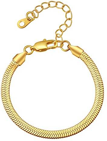 FindChic Edelstahl Schlangen Armband 5mm breit Hip Hop Gliederarmband Vergoldet Handkette Frau mit Geschenkbox für Damen Herren