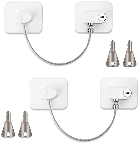 2 Pcs Refrigerator Door Locks, Fridge Lock with 4 Keys Stainless Steel Zinc Alloy Strong Adhesive Lock Protect Baby Safety Used on Refrigerators Freezers Cabinets Dryers Washers(White)