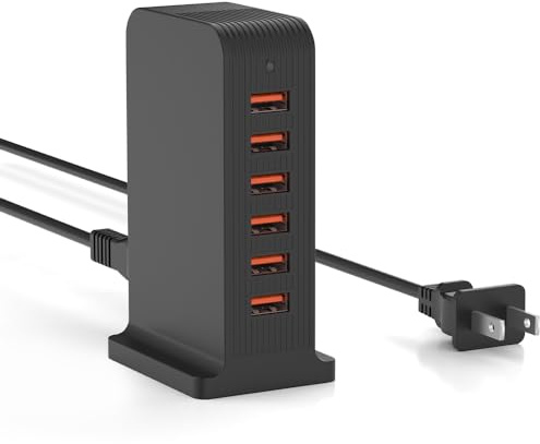 ADRICY USB Charger 6 Ports 50W Multi USB Tower Charging Station for Multiple Devices, iPhone 14/14 Pro/14 Pro Max/13 Pro/13 Pro Max, Android etc