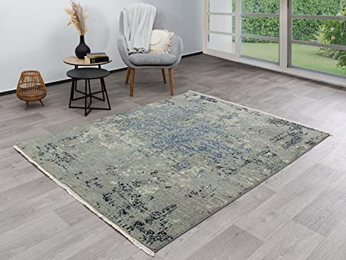 Steffensmeier Nepal Indien Teppich Pasni | Wolle, Grau, Größe: 120x180 cm, Wollteppich für Wohnzimmer und Schlafzimmer
