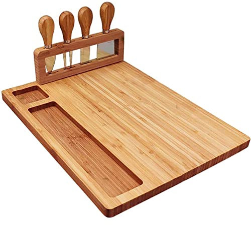 FIDDAA Juego de tabla de queso y cuchillos de bambú, juego de tablas de embutidos grandes y plato de queso