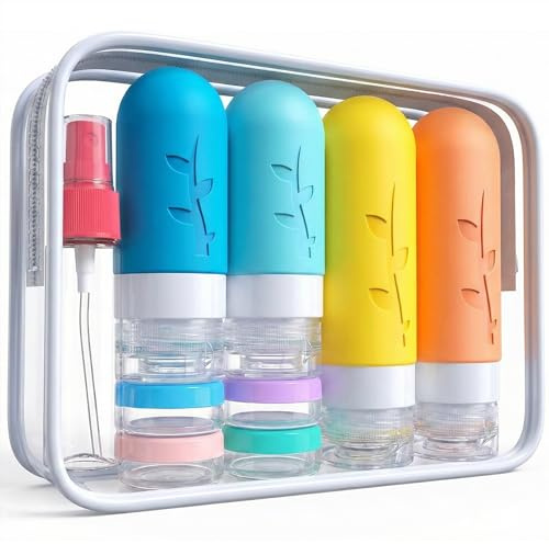 DEPOZA Lot de 16 Bouteilles de Voyage en Silicone Anti-Fuite, approuvées par la TSA pour Articles de Toilette, après-shampooing, Lotion et Accessoires de Gel Douche