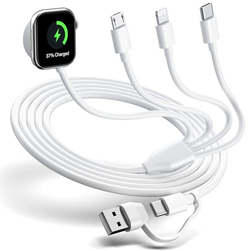 Verbessertes Apple Watch-Ladekabel, iPhone Watch-kabel 4 in 2, Multi-USB-A/C-kabel, magnetisches für iWatch-Serie, iPhone, Galaxy, Android-6FT Weiß