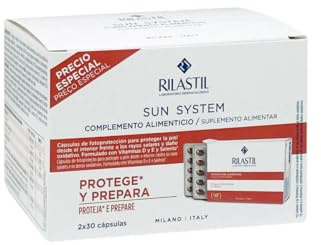 Rilastil - Sun System Oral, Complemento Alimenticio, 2 x 30 Cápsulas | L-Tirosina, Luteína, Vitaminas, Cápsulas, Pack 2 Unidades, Uso Previo a la Exposición Solar