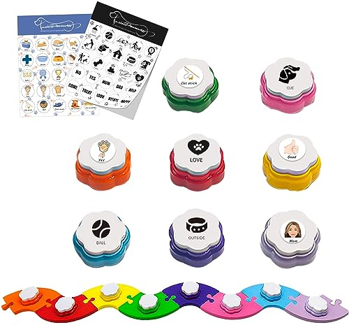 MMGGAISH 8 Bunte Hundeknöpfe, sprechende Hundeknöpfe, Haustier-Trainingsknopf-Set, Hundeknöpfe für die Kommunikation, 50 Aufkleber und Befestigungspads,