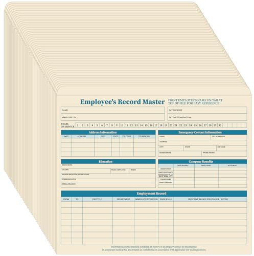 Qilery 50 Pcs Employee File Folders, 9.5 x 11.75 Inches Record File Jacket No Expansion Staff Employee Personnel Folders Manager Supplies Hr and Staff Management