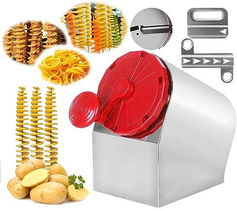 GCCSSBXF Tornado Potato Slicer - 3 in 1 Spiral Cutter for Sweet Potatoes, Zucchini, Carrots - Stainless Steel Twister Blades - Perfect for Crispy and Delicious Spiraled Snacks - Easy to Use and Clean