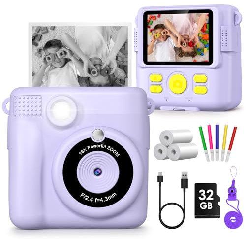 Gofunly Macchina Fotografica Istantanea per Bambini, 2.4 Pollici Fotocamera Istantanea Bambini con 32GB Scheda, 12MP/1080P HD Videocamera Fotocamera Digitali per Bambino da 3-12 Anni
