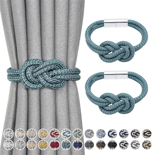 Pretty Jolly Mini magnetische Vorhang Raffhalter Nordisch Einfacher Stil Vorhang-Raffhalter Elegante dekorative Vorhang drapieren Krawatte zurück für Haus & Büro Fenster Drapery, Türkis, 2 Stück