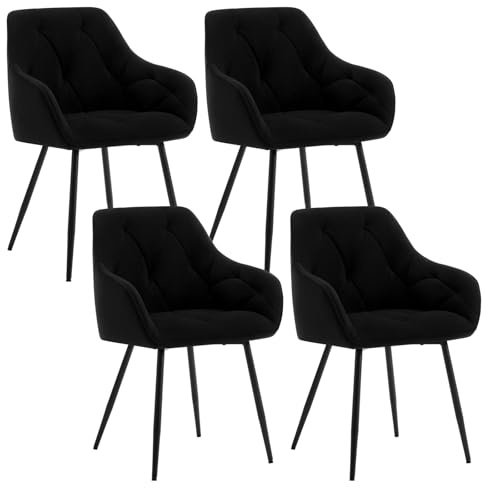 WOLTU Esszimmerstühle 4er Set, für Esszimmer Wohnzimmer, ergonomische Küchenstühle gepolstert mit Armlehnen, Metallbeinen, Sitzfläche aus Samt, Schwarz